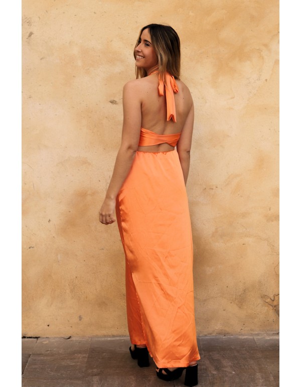 Vestido midi satinado con espalda descubierta y falda fluida 2