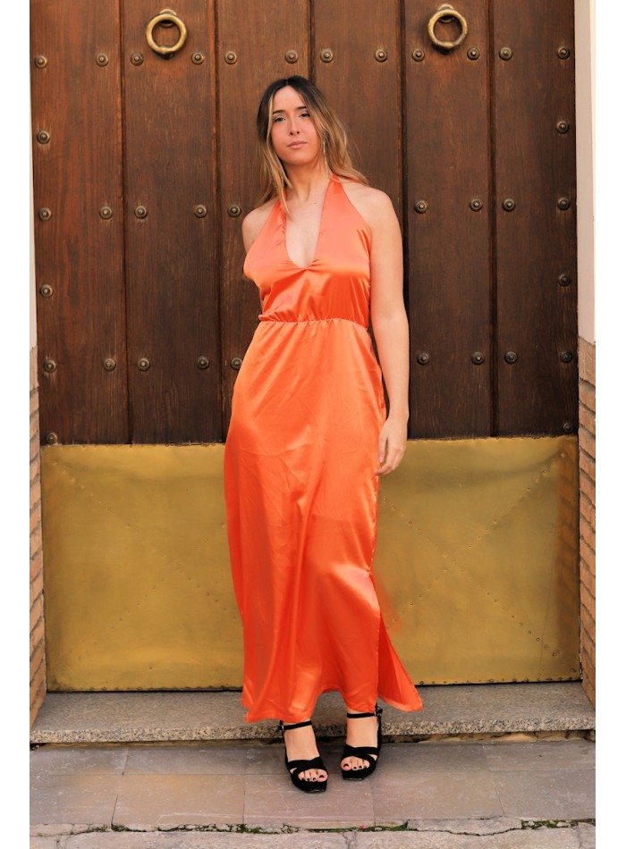 Vestido midi satinado con espalda descubierta y...