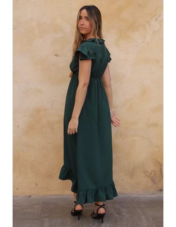 Vestido midi con escote en pico y volante en el bajo 2