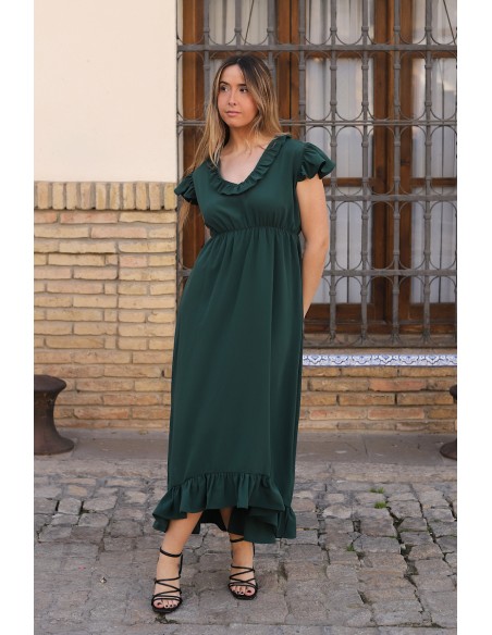 Robe midi avec encolure en V et volant à l'ourlet