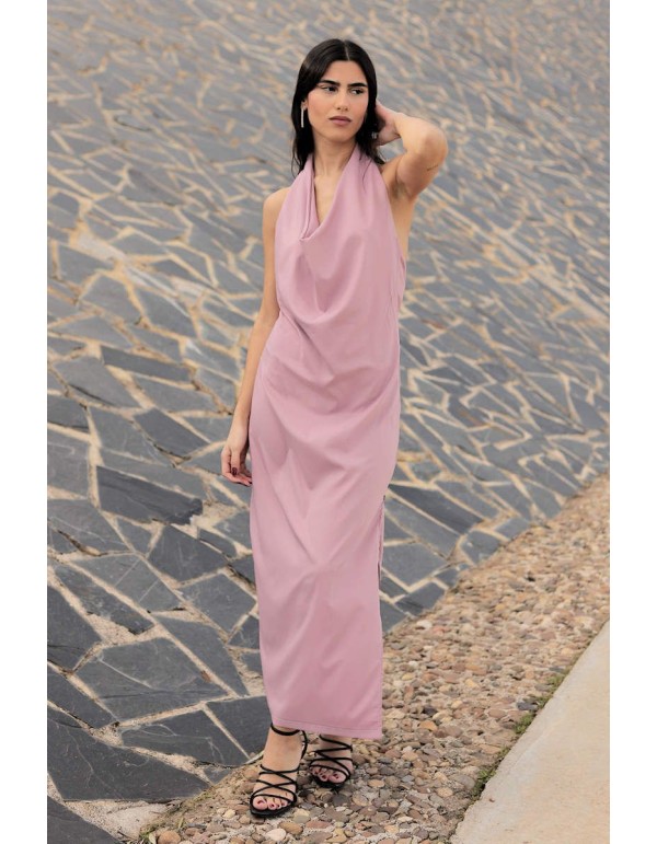 Midi dress with waterfall neckline and open back