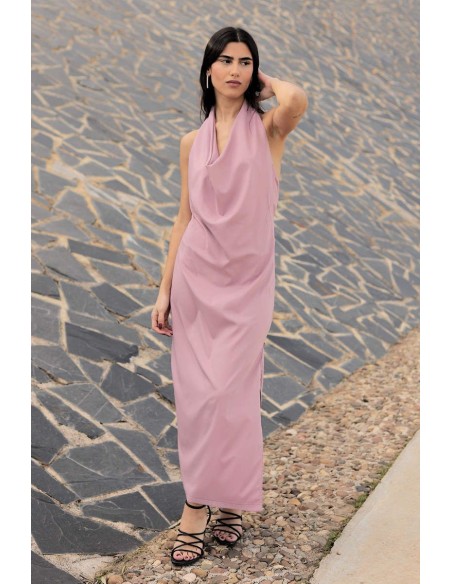 Midi dress with waterfall neckline and open back