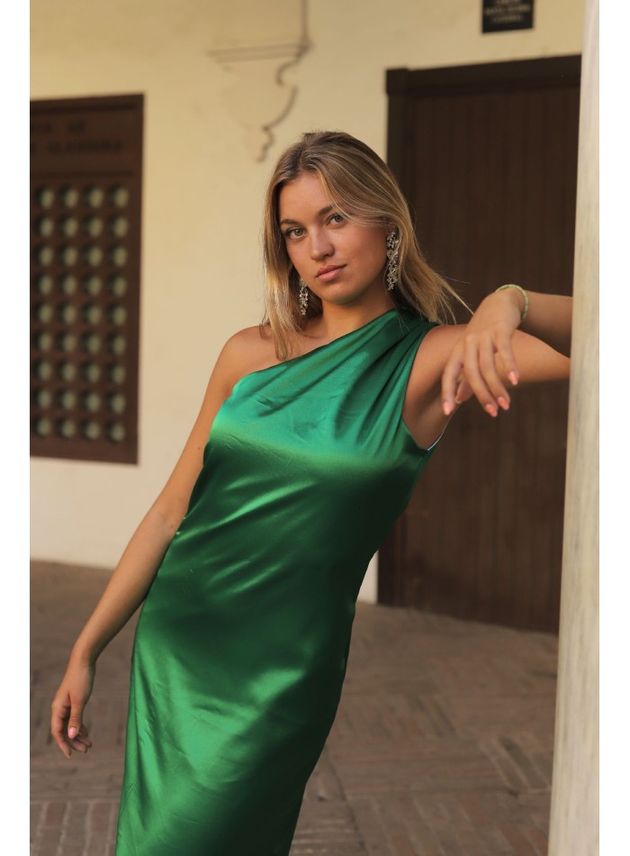 Vestido de fiesta midi satinado con escote...