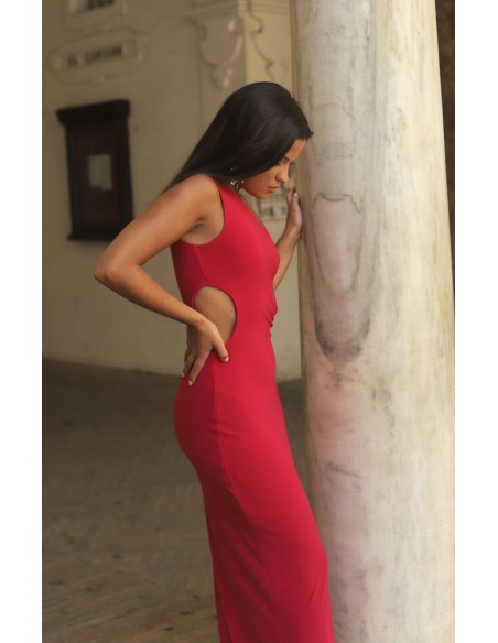Long dress with asymmetrical cut-out neckline