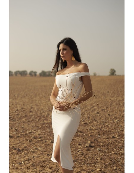 Robe midi avec encolure bateau et fente