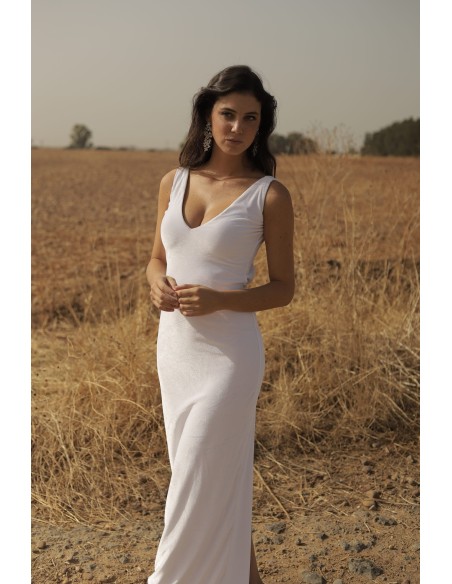 Robe longue en velours avec décolleté en V et dos ouvert