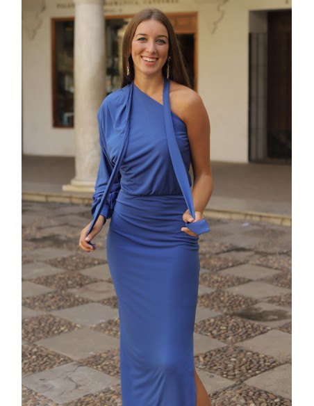 Robe de soirée midi avec tour de cou et manches japonaises