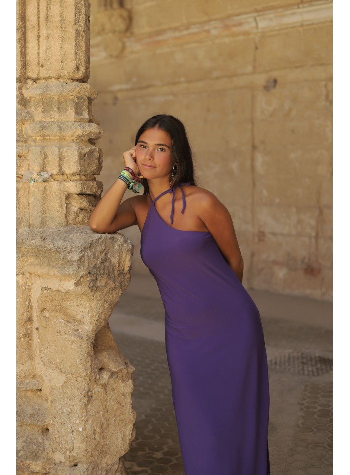 Vestido midi con escote asimétrico y espalda...