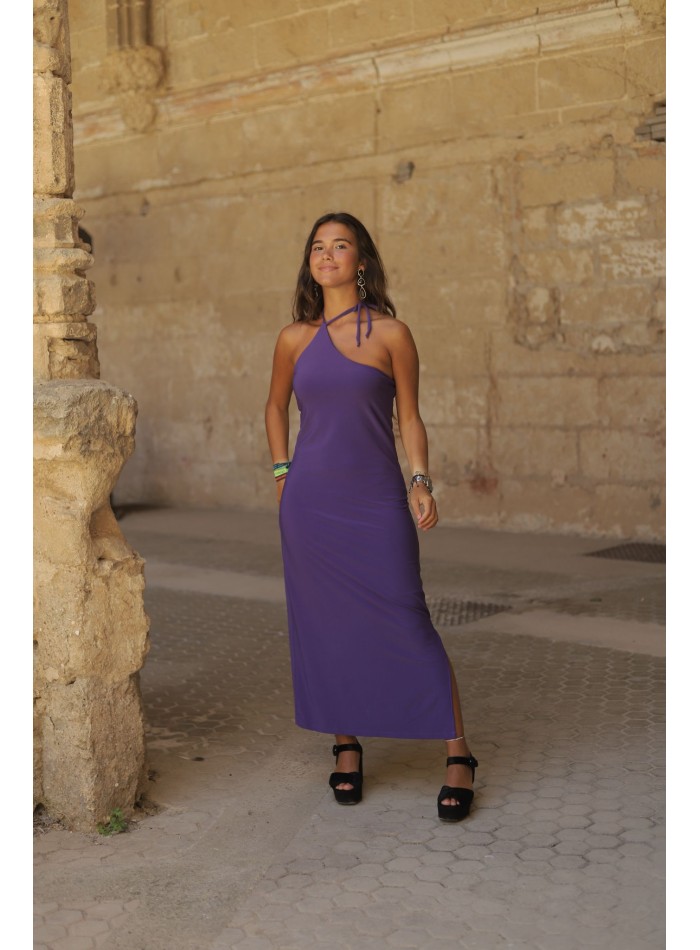 Vestido midi con escote asimétrico y espalda descubierta