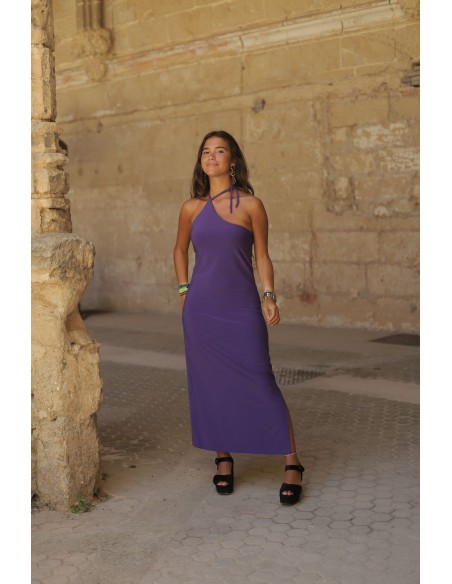 Vestido midi con escote asimétrico y espalda descubierta