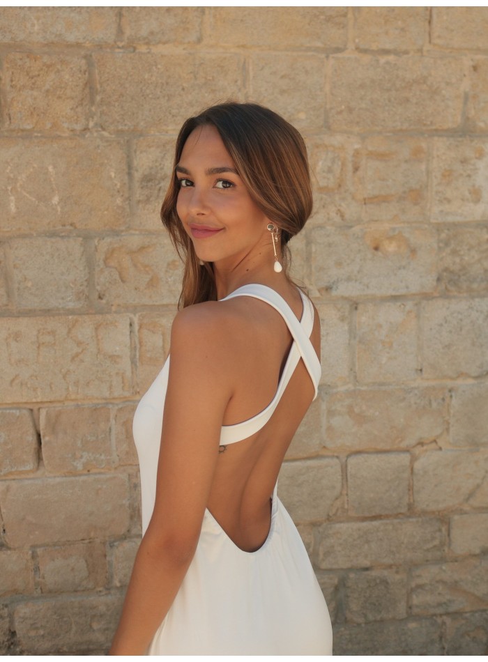 Midi party dress with V-neckline and crossed back