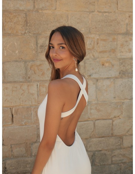 Vestido de fiesta midi con escote en pico y espalda cruzada