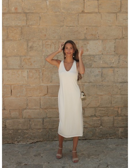 Vestido de fiesta midi con escote en pico y espalda cruzada