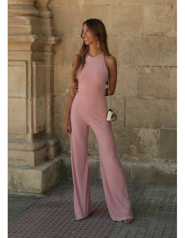 Party jumpsuit with open back and wide pants