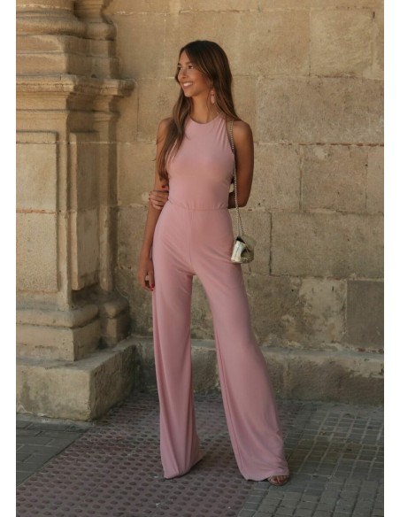 Party jumpsuit with open back and wide pants