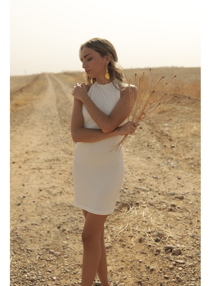 Short dress with lace-up neckline and open back