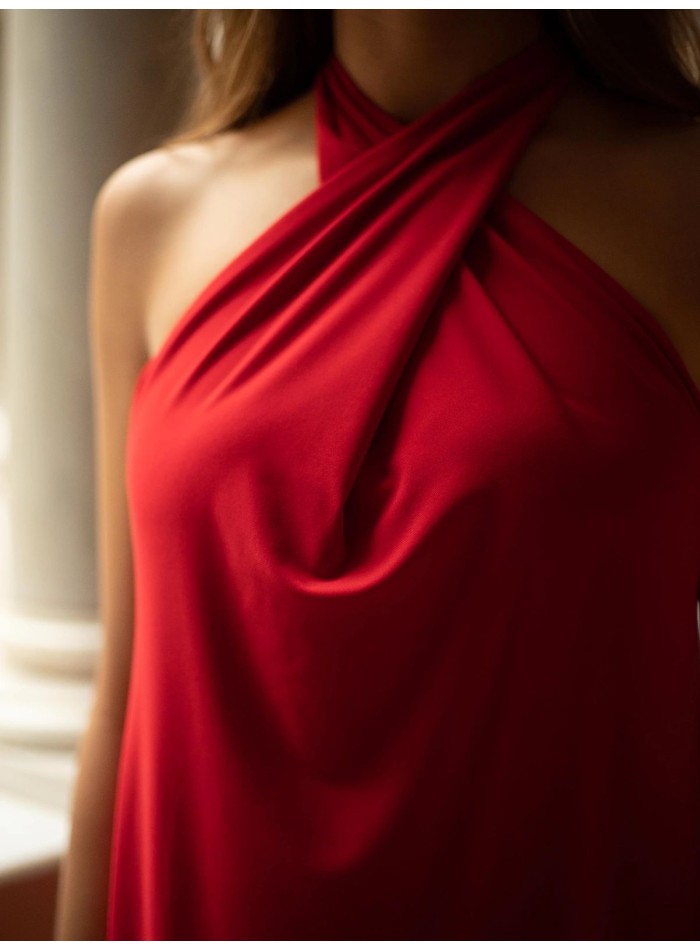 Short dress with crossover halter neckline