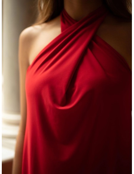 Short dress with crossover halter neckline