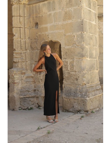 Robe longue de fête avec bretelles et dos ouvert