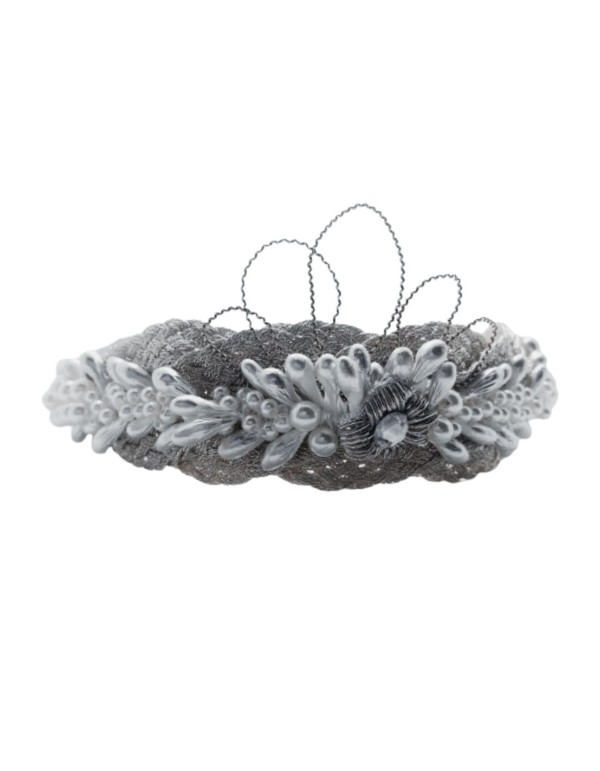 Braided silver plated bridal headdress with beads
