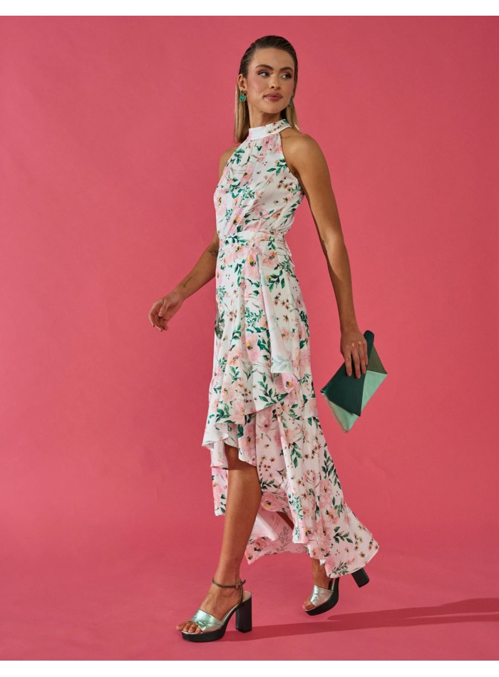 Halter-neck floral print party blouse