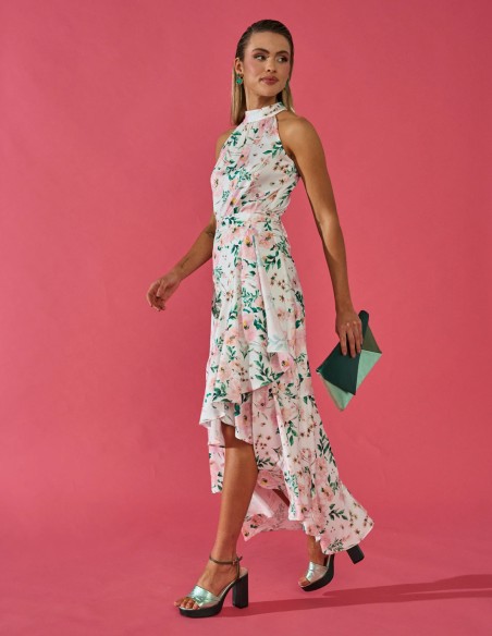 Blusa de fiesta con cuello halter y estampado floral