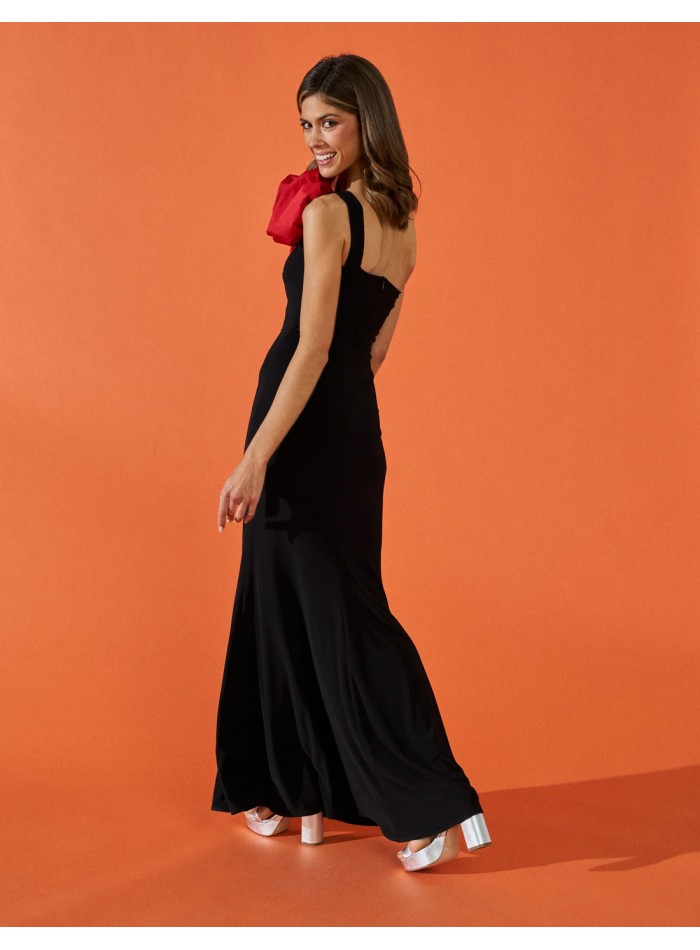 Long party dress with maxi red flowers