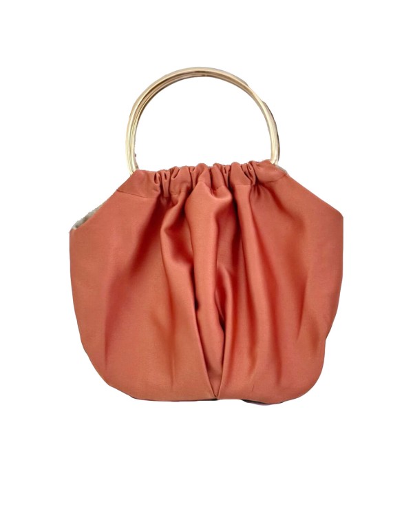 Satin handbag with golden handle