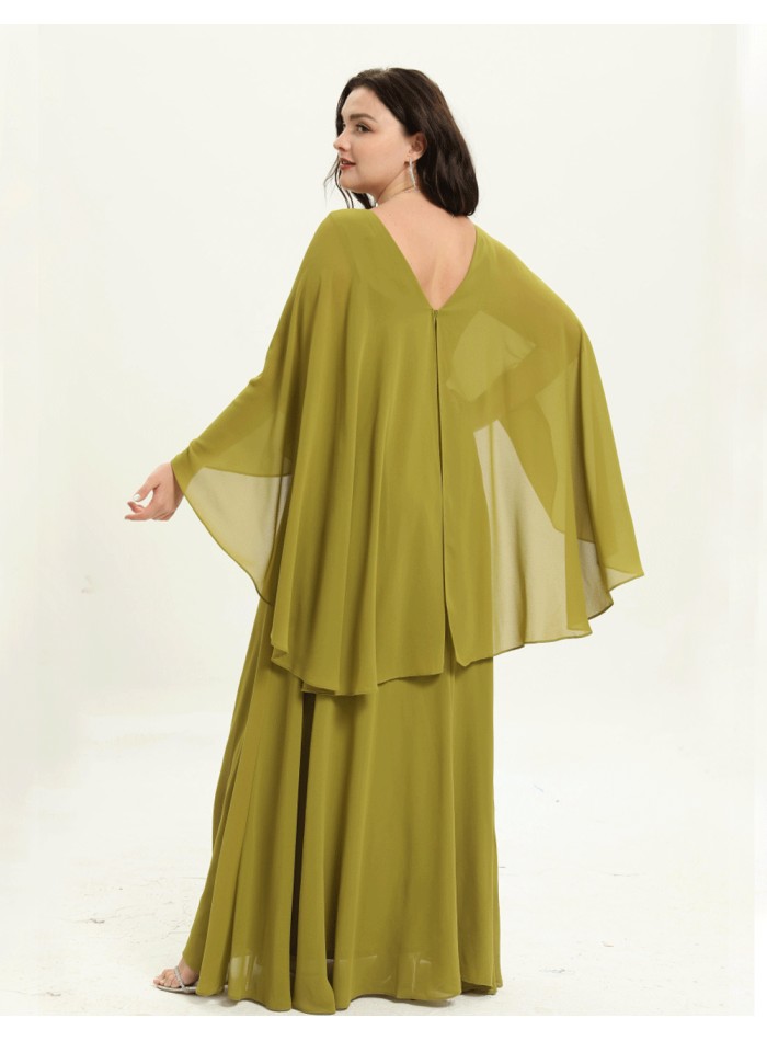 Long party gown with long cape sleeves