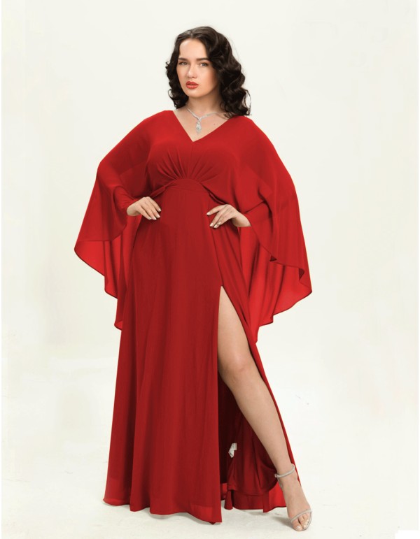 Long party gown with long cape sleeves 2