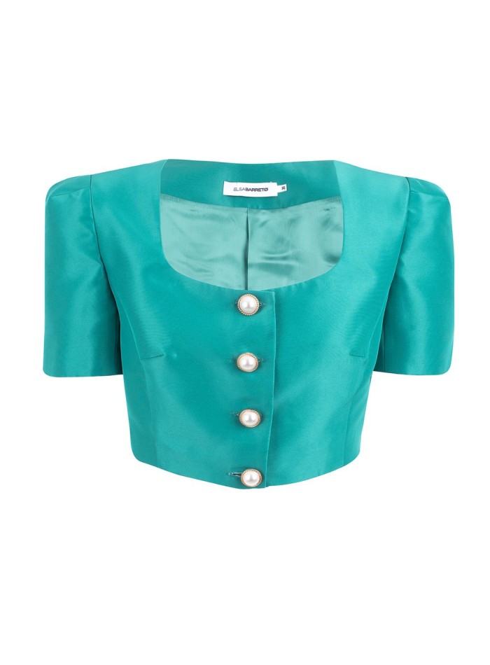 Short sleeve crop top with pearl buttons