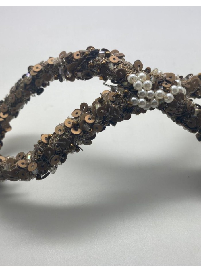 Fantasy headdress with old gold sequin and pearls