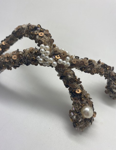 Fantasy headdress with old gold sequin and pearls