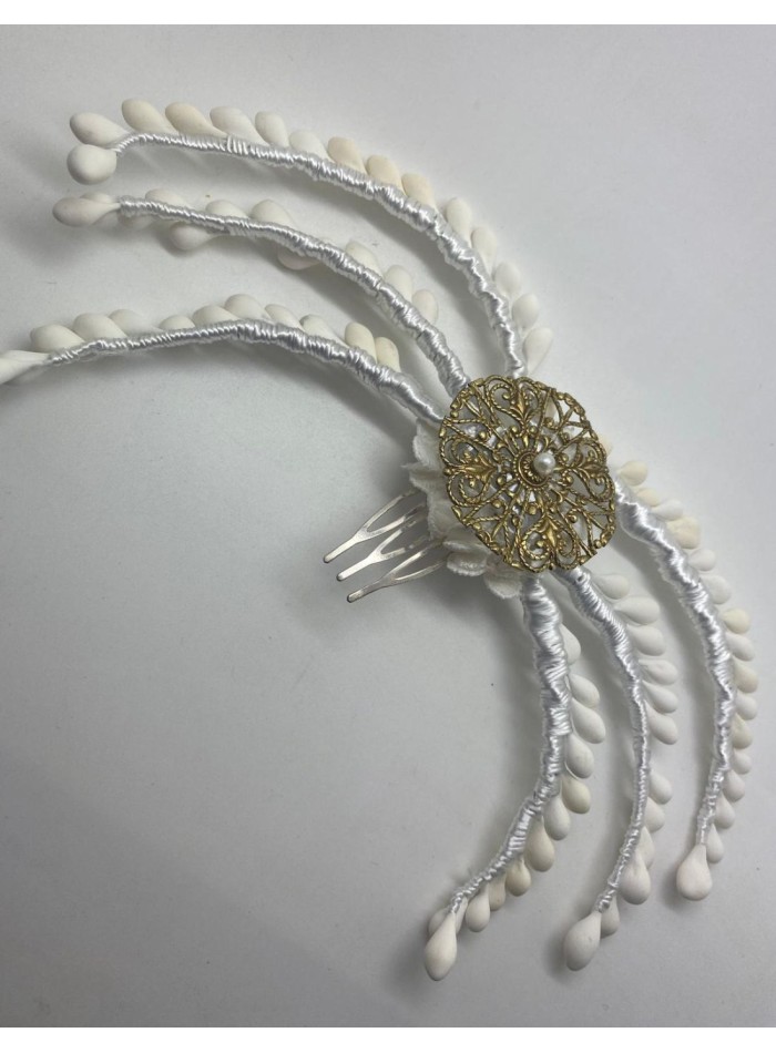 Bridal headdress with pistils and bronze...
