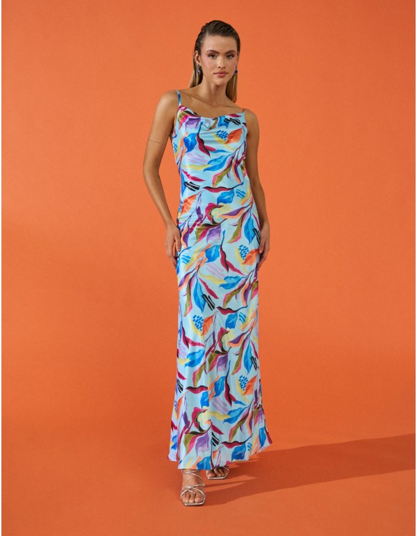 Vestido largo de fiesta estilo lencero con estampado y...