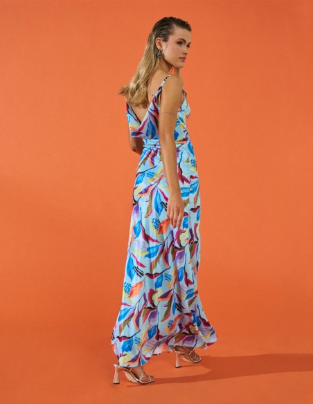 Robe longue de soirée style lingerie avec imprimé et dos en cascade