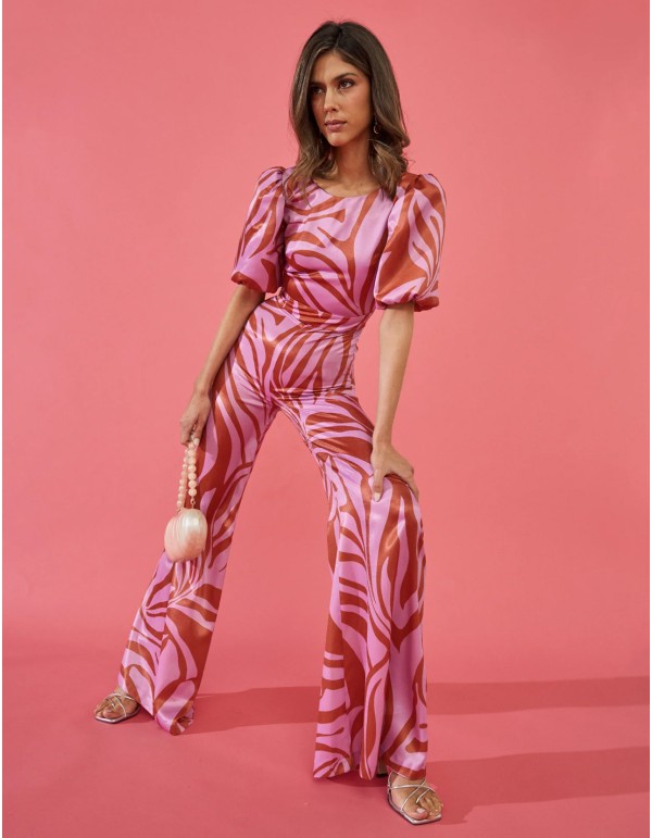 Party jumpsuit with zebra print and back neckline 2