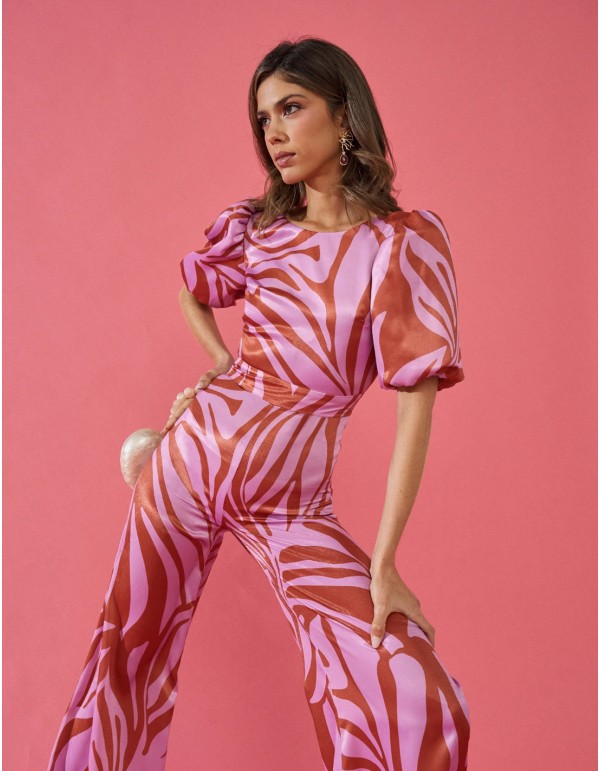 Party jumpsuit with zebra print and back neckline