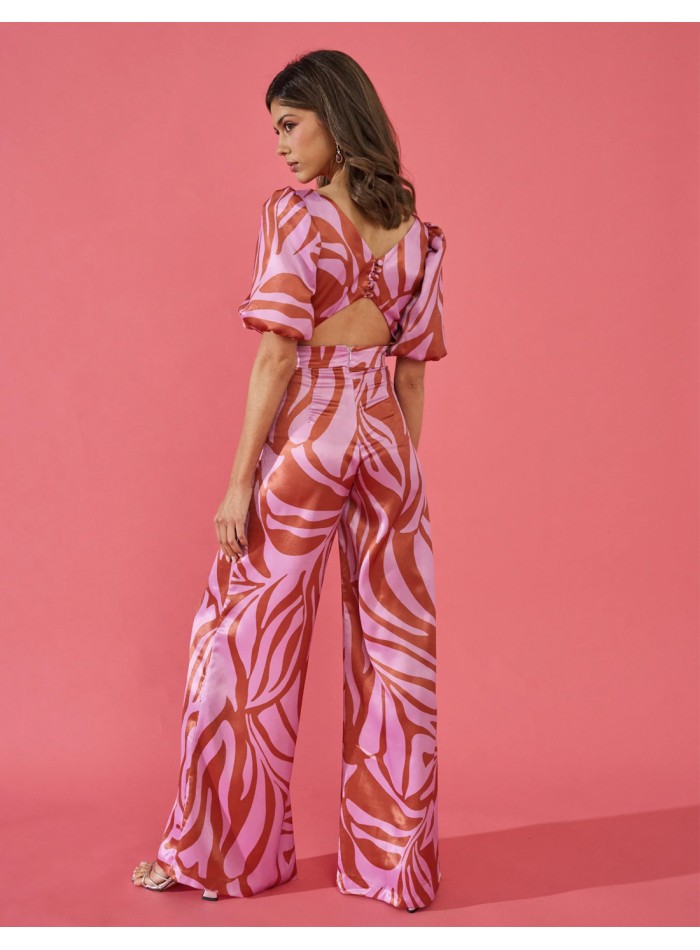 Party jumpsuit with zebra print and back neckline