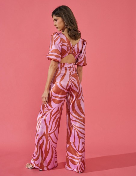 Party jumpsuit with zebra print and back neckline
