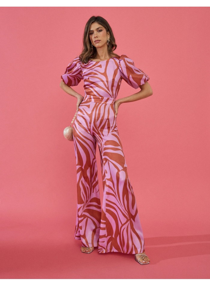 Party jumpsuit with zebra print and back neckline