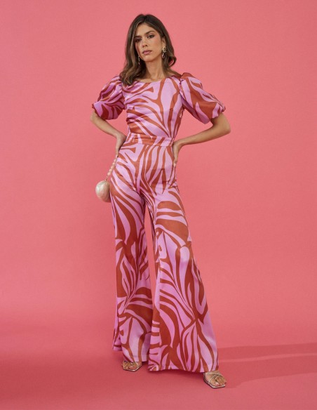 Party jumpsuit with zebra print and back neckline