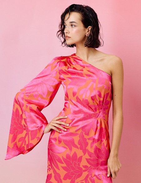 Asymmetrical printed party dress for guests