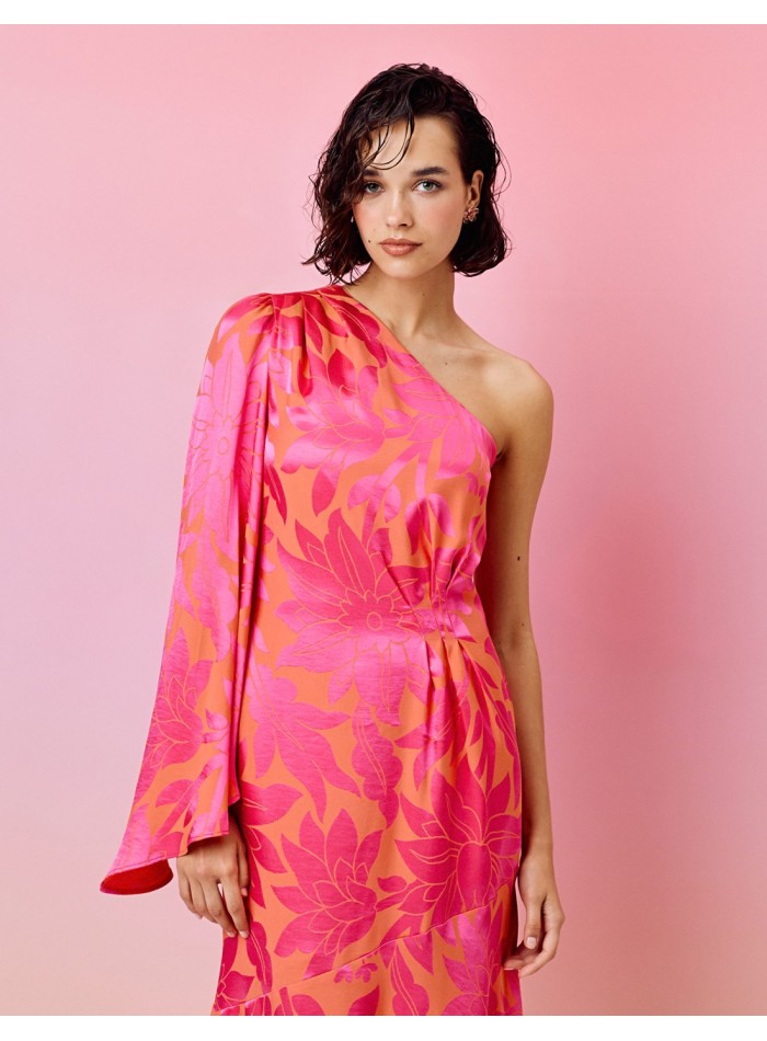 Asymmetrical printed party dress for guests