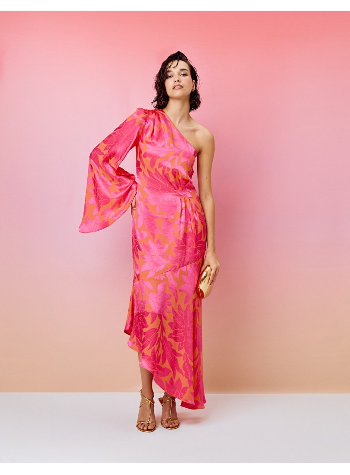 Asymmetrical printed party dress for guests