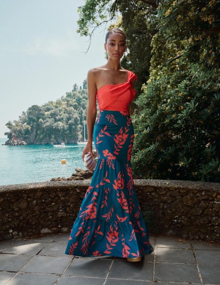 Jupe longue de fête avec imprimé floral et volants