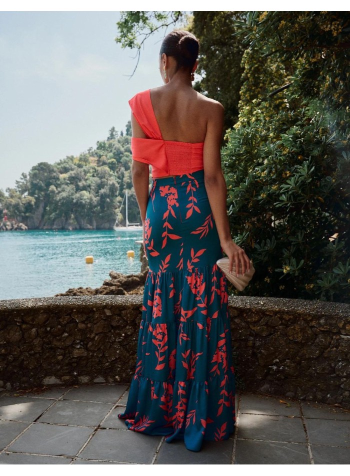 Falda larga de fiesta con estampado floral y...