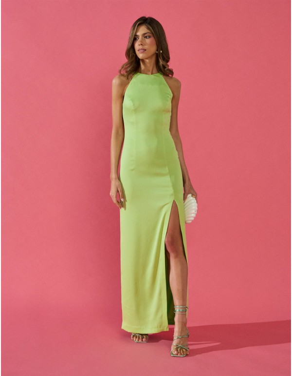 Long party dress with infinity slit and back neckline