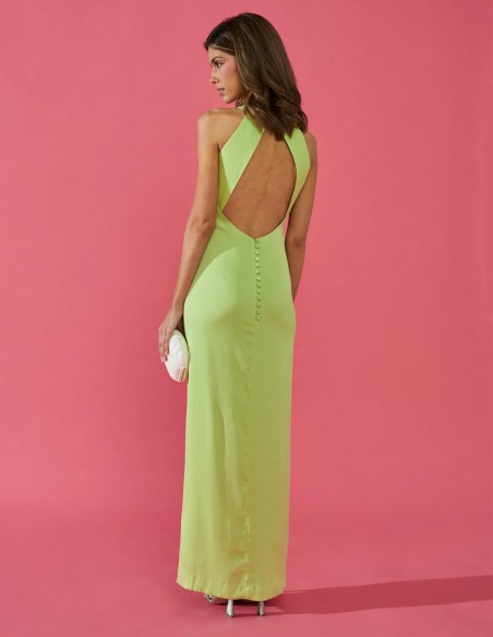 Vestido de fiesta largo con abertura infinita y escote en la espalda para invitada