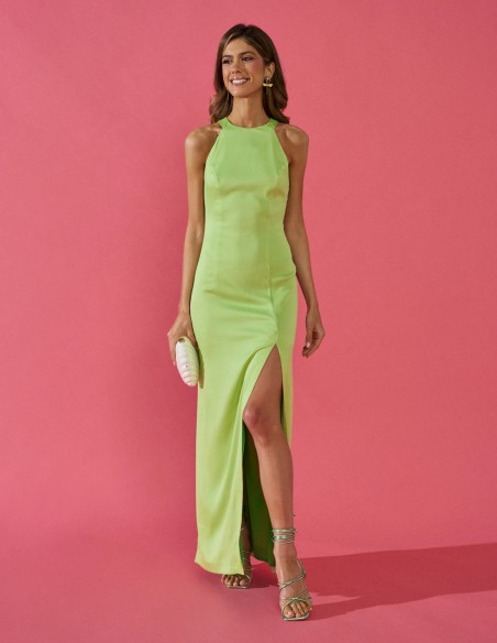 Robe longue de fête avec fente à l'infini et décolleté dans le dos